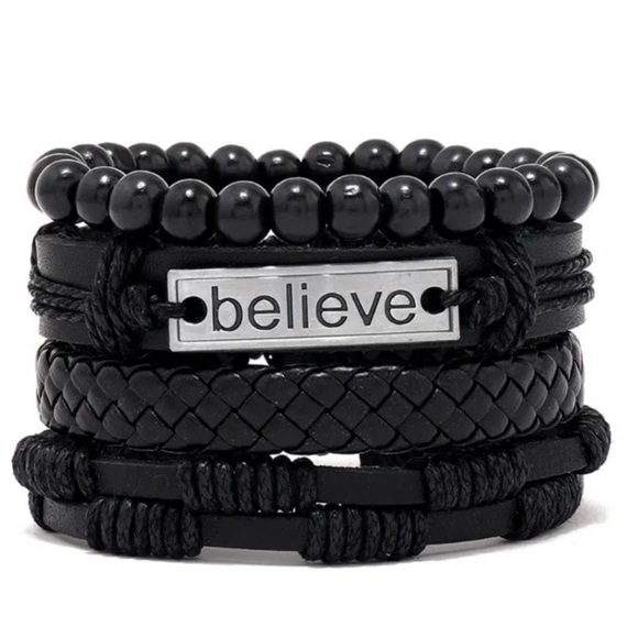 New PU Leather 1-4PC MENS BELIEVE Handwoven Vintage PU Leather 4pc Bracelet set - Picture 3 of 6